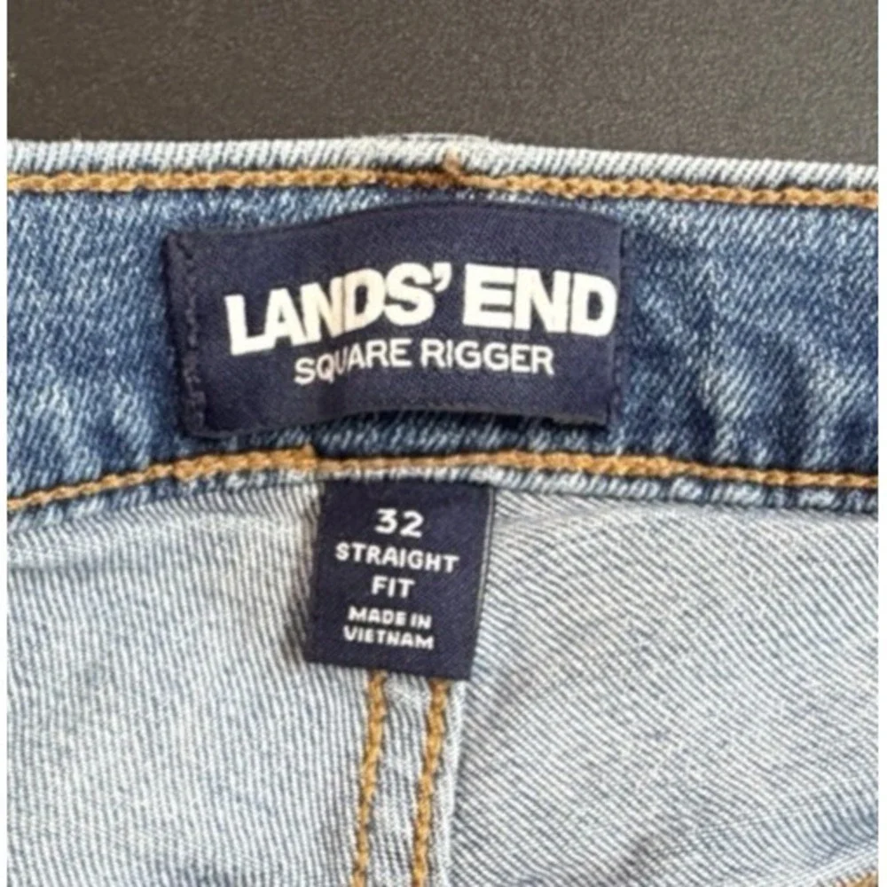 Lands' End Square Rigger Jeans Mens 32 Blue‎ Cotton Denim Straight Leg Faded